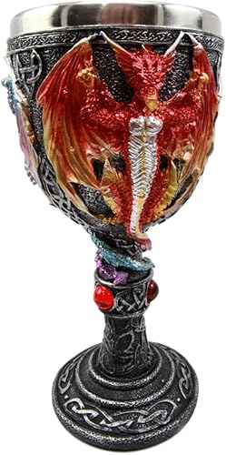 Miniatura 3 de Ebros Gift Gran rojo azul púrpura noche terror alado Tríada demoníaca dragón bebida vino copa copa cáliz figura 8oz Calabozos y dragones Fantasía