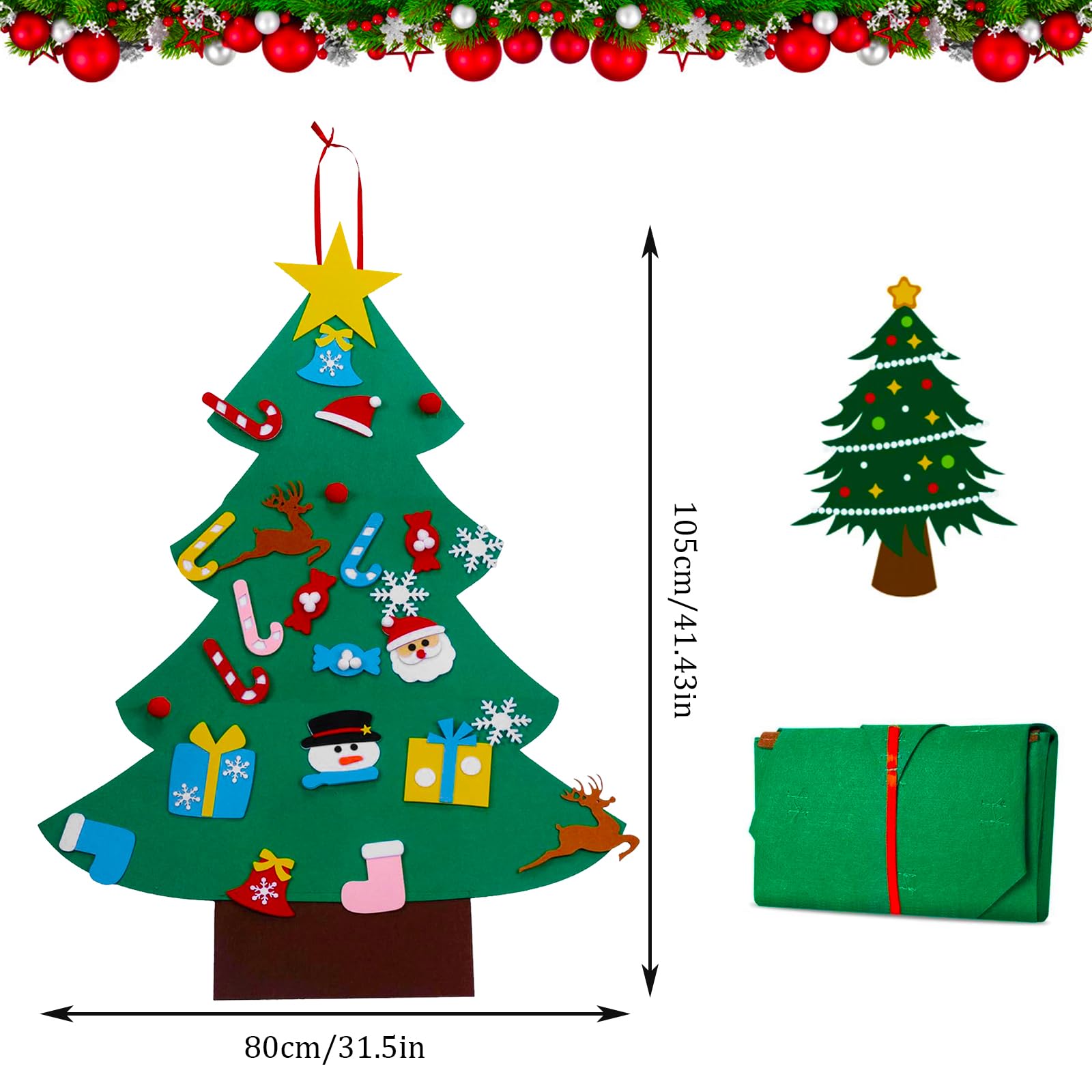 Lanpn Sapin de Noel en Feutre Montessori, Enfant Sapin Noel avec Lumière LED Calendrier de l'Avent Bonhomme de Neige, 102cm DIY Feutrine Arbre de Noël Déco, 36 Ornements Amovibles Décor Cadeau (Rose
