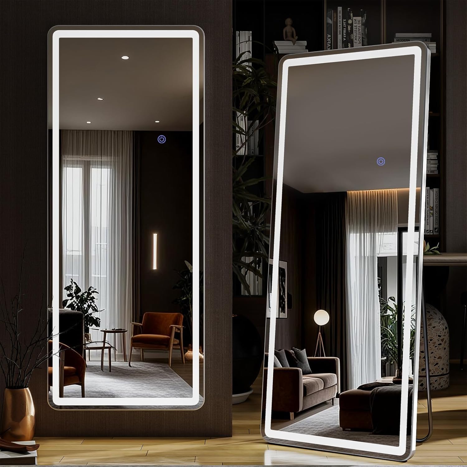 Riskioir 56"x21" LED Full Length Mirror ā Standing Floor Body Mirror with Dimmable Lights 3 Color Modes ā Adjustable Brightness, Wall-Mount or Leaning for Barber, Fitness Center, Dressing Room: 56"L x 21"W