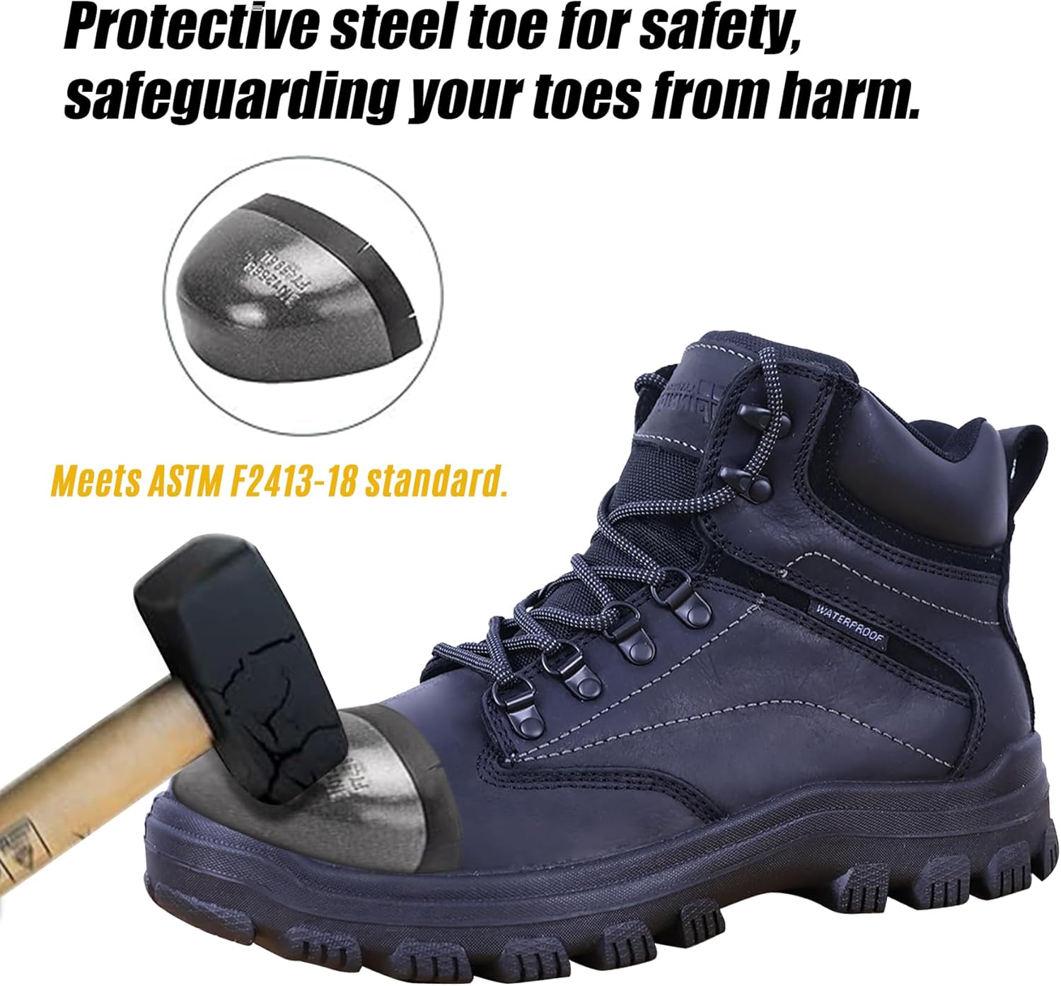 Mens Non Slip Steel Toe Work Shoes with 2 Different Insoles Waterproof & Oil Resistant ASTM F2413 - Image 3
