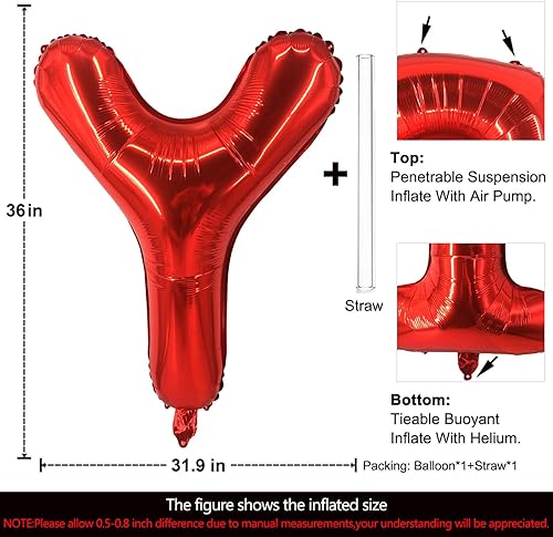 Miniatura 2 de Lovoir Globos grandes de 40 pulgadas con letras Y rojas, de gran tamaño, globo de helio de aluminio de Mylar para fiesta de cumpleaños, decoración