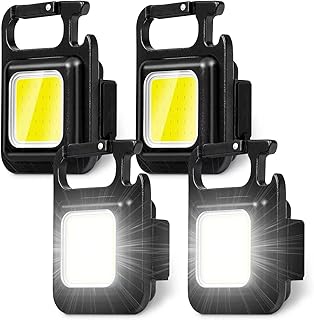 COB Keychain Work Light,4Pack Bright Rechargeable Keychain Mini Flashlight,4 Light Modes Portable Pocket Mini COB Light with Folding Bracket Bottle Opener Men Gifts for Camping Fishing Hiking