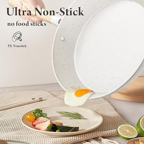 Miniatura 5 de Juego de ollas y sartenes antiadherentes de 14 piezas, juego de utensilios de cocina de cerámica de alta calidad con utensilios, gran capacidad,