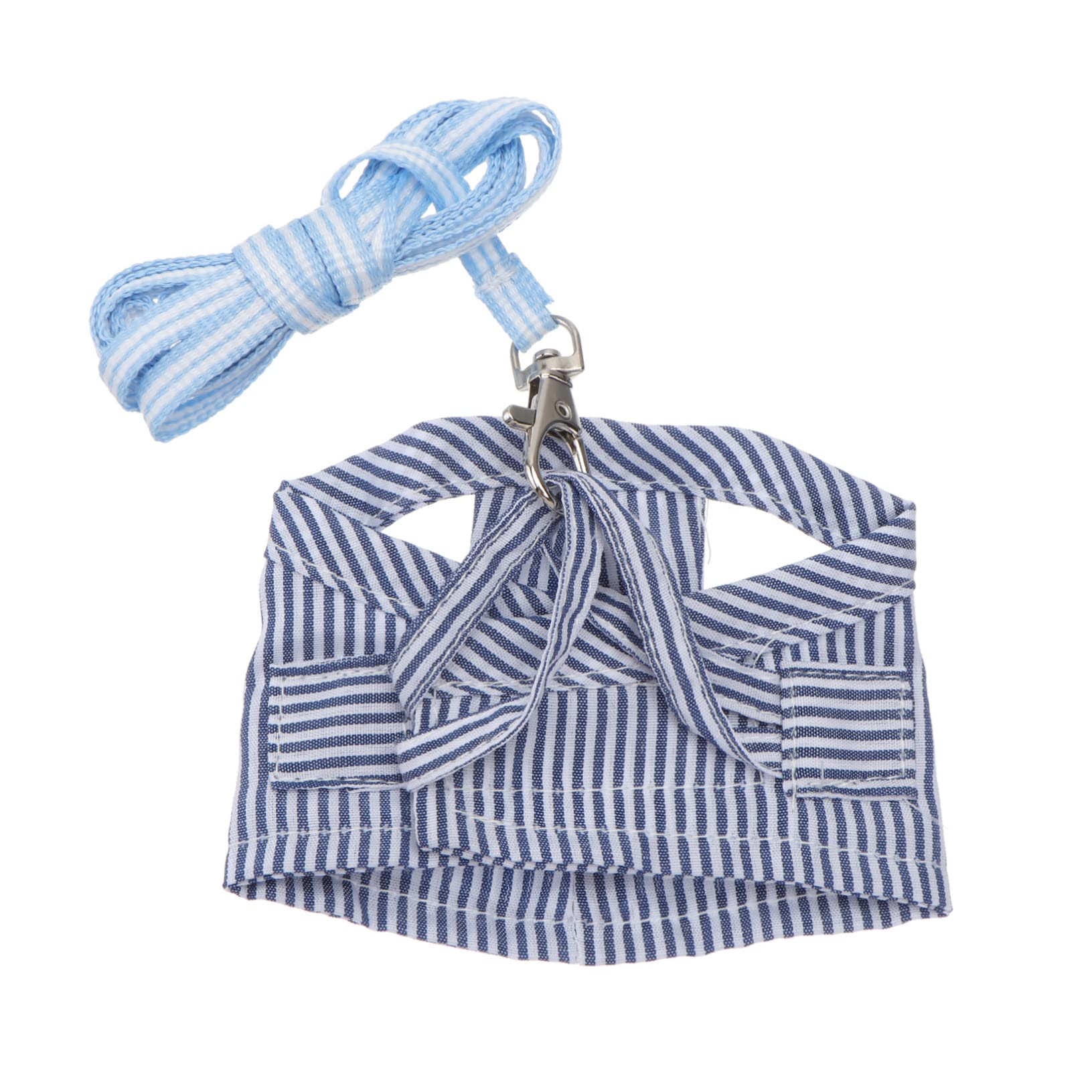 POPETPOP Small Pet Harness and Leash for Guinea Chinchilla and Ferret Cotton Stripe Vest for Easy Outdoor Walking S Blue