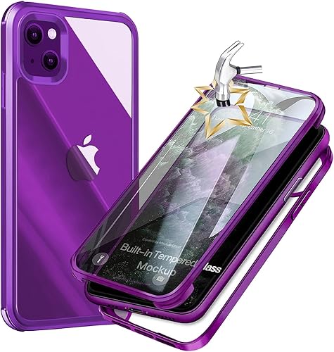 UBUNU Funda para iPhone 14 con protector de pantalla vidrio templado 9H integrado, protección de cuerpo completo 360 de doble capa protectora