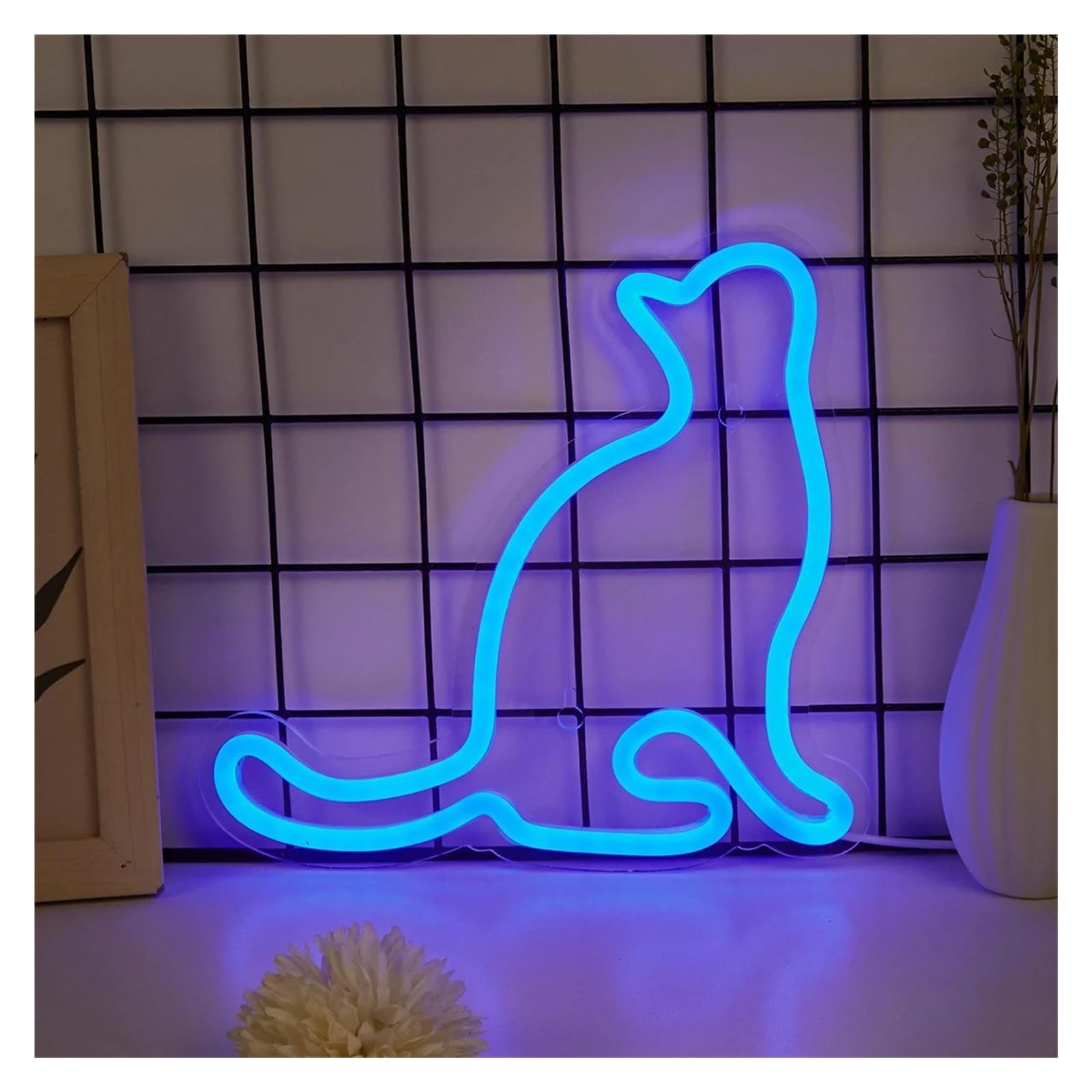 Décor Mural Lumière Panneau Néon En Forme De Chat Alimenté Par USB Pour Décoration Murale De Chambre À Coucher, Lumière Pour Les Vacances 22.5cmx21.5cm