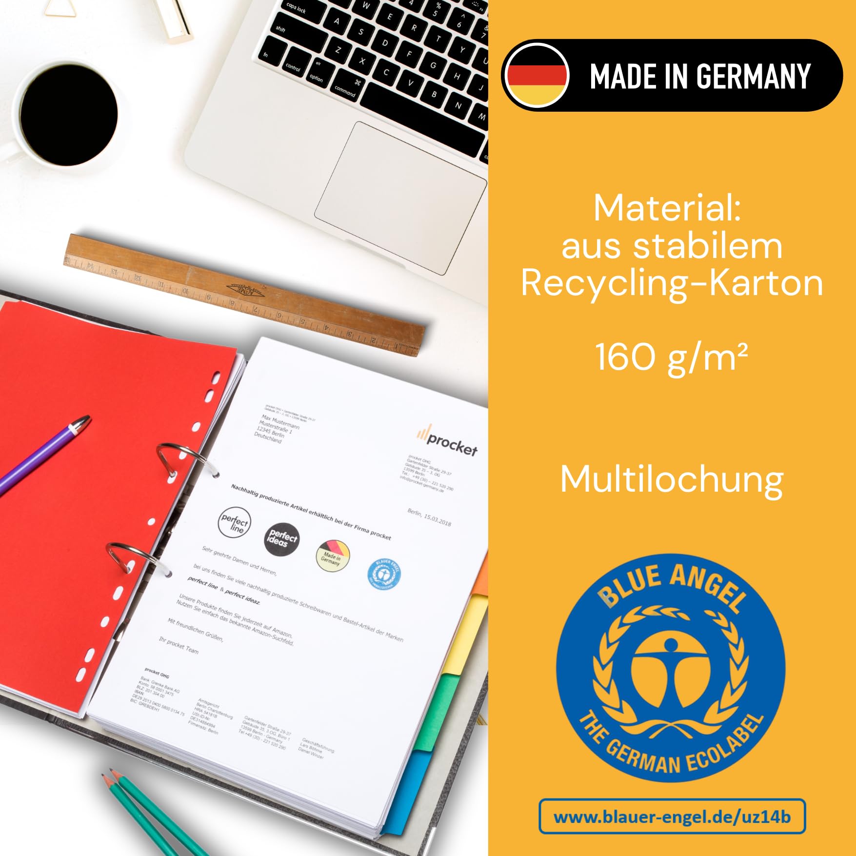 Divisori Per Raccolglitori DIN-A4 - Set Da 6 Colorati, Cartone Riciclato, Made In Germany - Foto 5