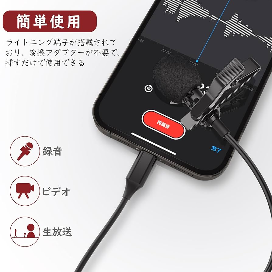 Amazon.co.jp: ピンマイク iPhone/iPadに適用 クリップ式