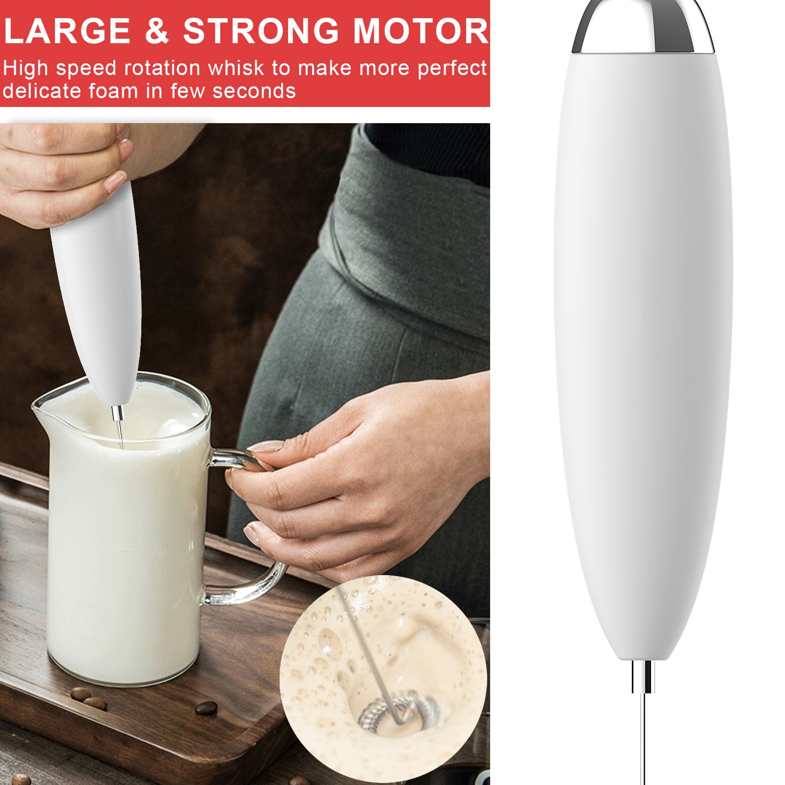 Montalatte elettrico palmare per caffè, motore aggiornato frusta elettrica durevole a basso rumore mini miscelatore portatile schiuma per latte freddo caffè antiproiettile