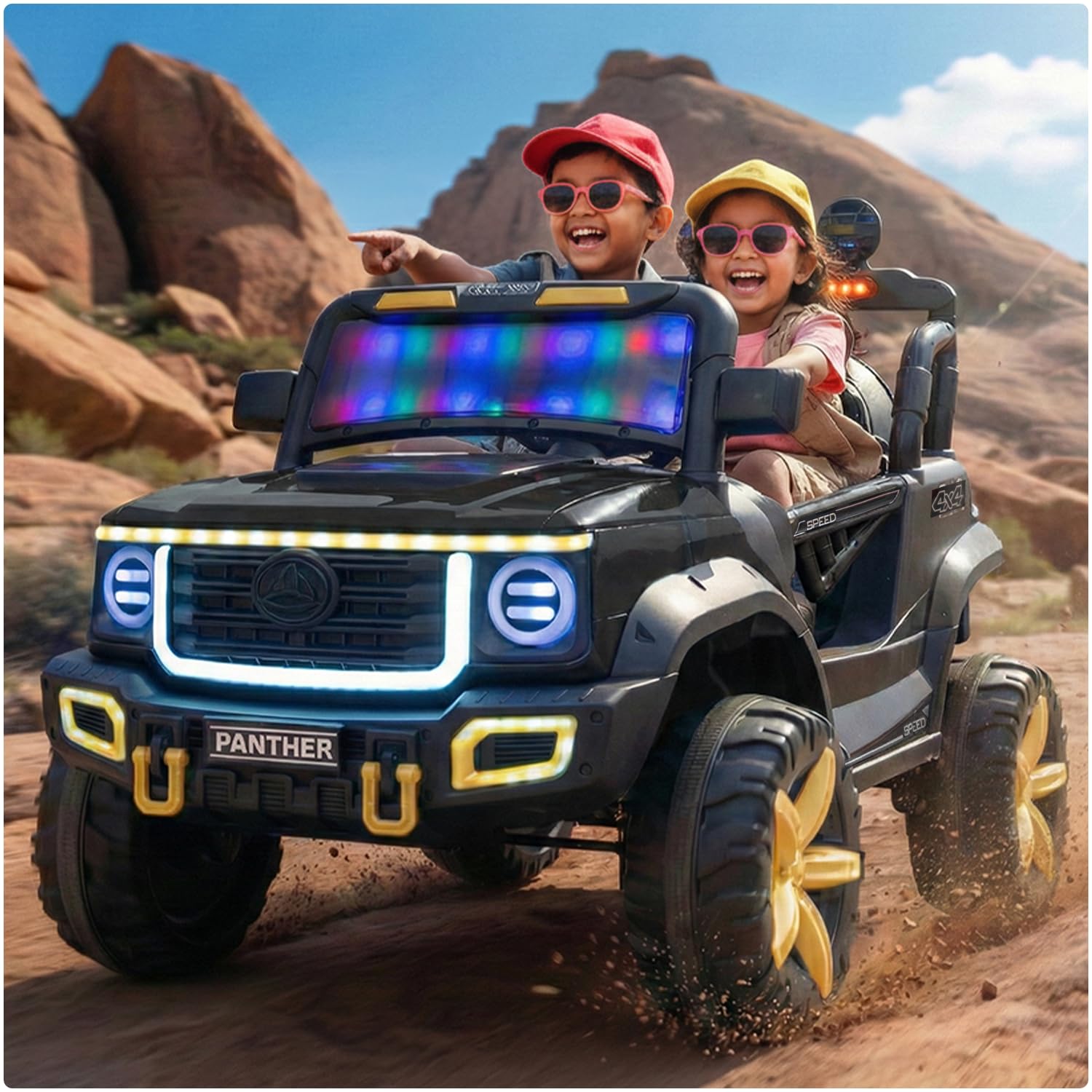 Toyzone Panther Electric Jeep (Black) | 12V Rechargeable Ride on with 5Ah Battery | Music Player with BT, USB & AUX | Smooth Acceleration | 6M Battery Warranty | Age 3-10 Years, Upto 50 kg-image-22