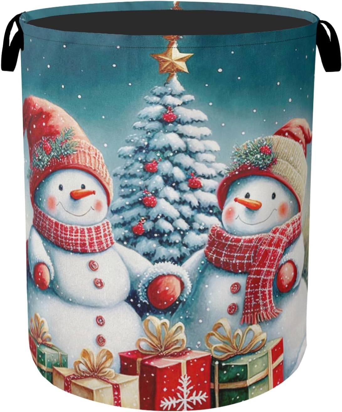 Cute Winter Snowman Laundry Basket - Heavy Duty 60L Dirty Clothes Organizer, Water Resistant Foldable Hamper for Men Women