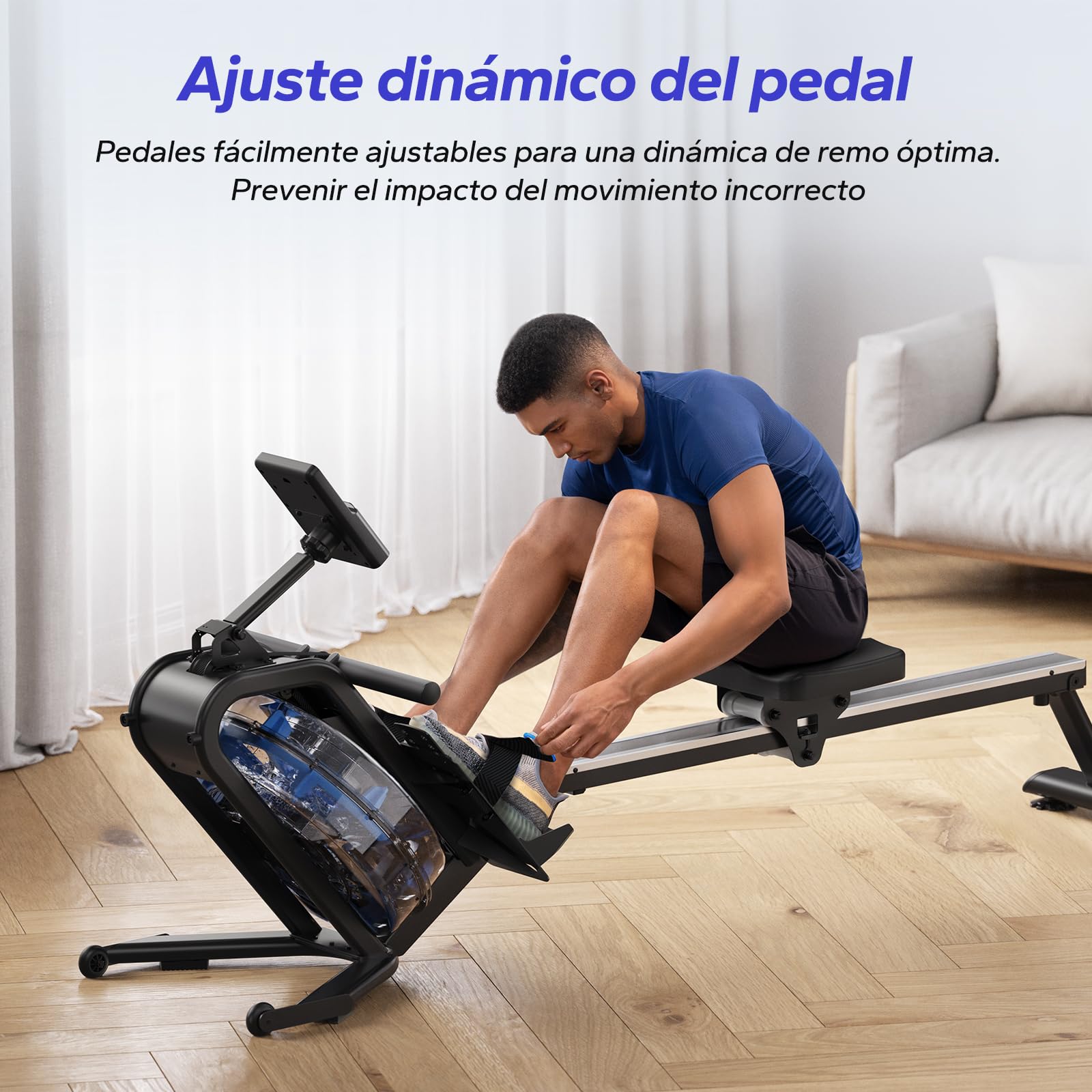 MERACH Remo de Agua para Casa, Máquina de Remo con Resistencia al Agua de 15 L, Conectividad Bluetooth y App, Soporte para iPad, Asiento Ergonómico