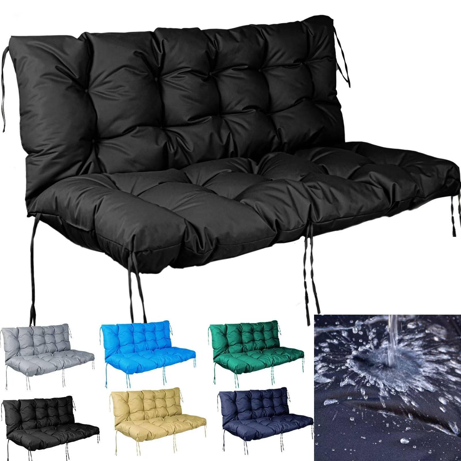 Coussin de banc extérieur étanche noir 150x100x15cm pour balançoire et grand salon de sol