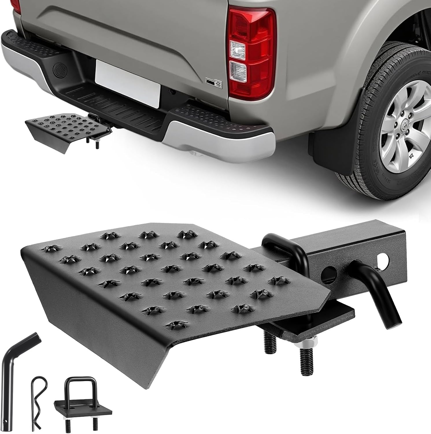 VEVOR Hitch Step for 2 Inch Receiver, Universal Rear Bumper Guard Protector with 350 LBS Load Capacity, Wide & Non-Slip Tow Hitch Step with Pin Kit and Stabilizer, Fit for Truck, SUV, Pickup, Trailer