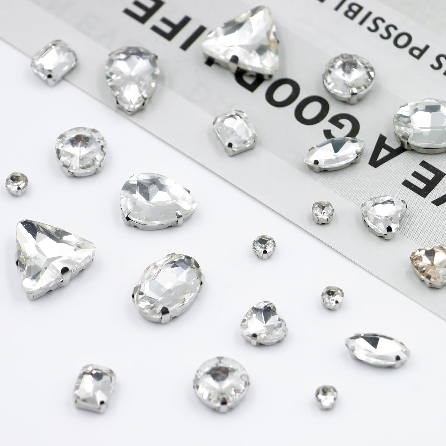 100pcs Sew on Rhinestones, Mixed Shapes Silver Claw Flatback Glass Rhinestones Sew on Crystal Gems for Jewelry DIY Crafts Clothes Shoes Hats Dress Costume Garments - Image 2