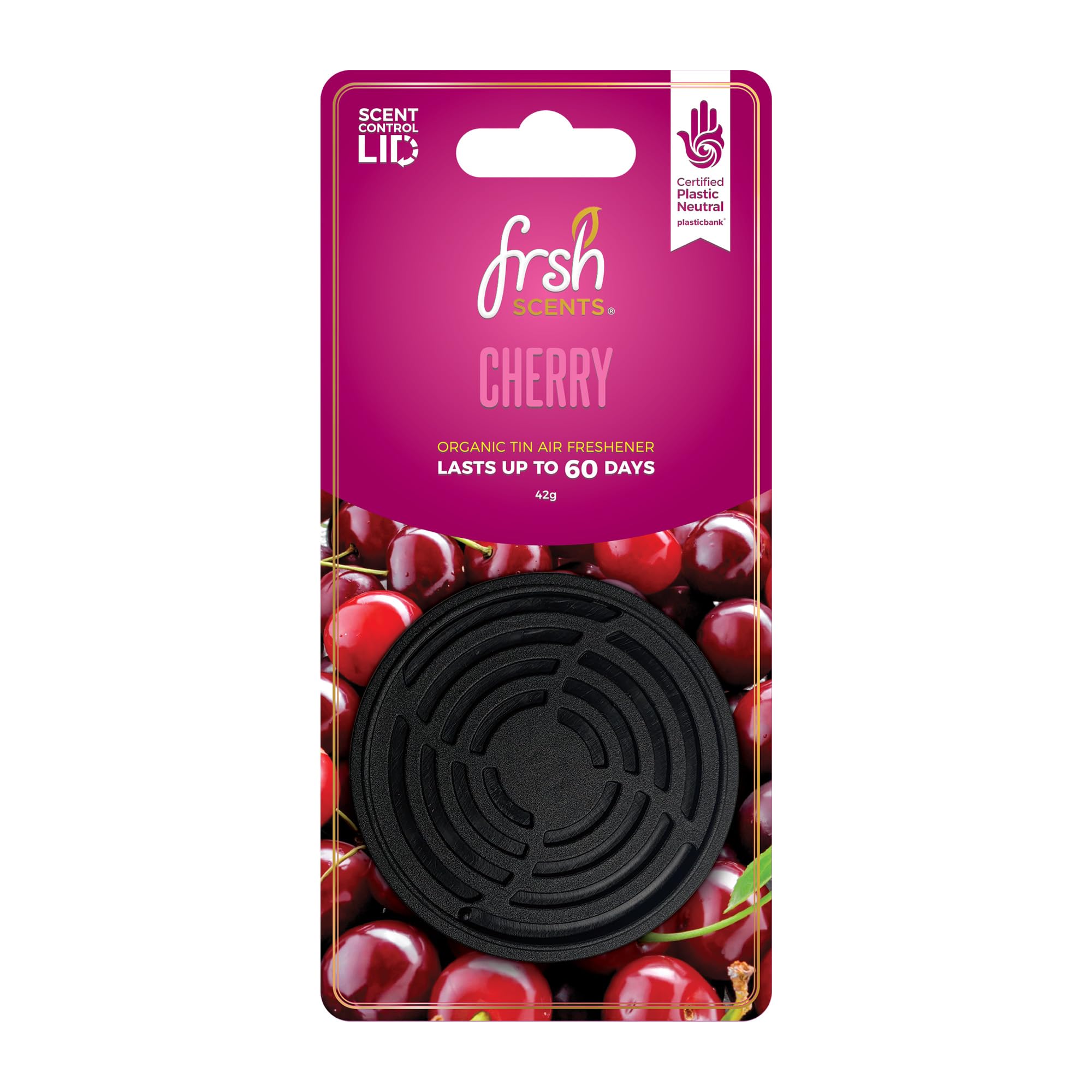 Frsh Scents Fr-P-1207 Luxury Organic Car Air Freshener In Compact And Portable Diffuser, 60 Day Lifespan, Cherry, 42 Gram Pad One Tin Supplied 5037409113012