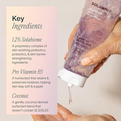 Miniatura 4 de Solawave Gel probiótico limpiador facial con prebióticos y vitamina B5, fórmula hidratante y calmante para eliminar el maquillaje y reducir