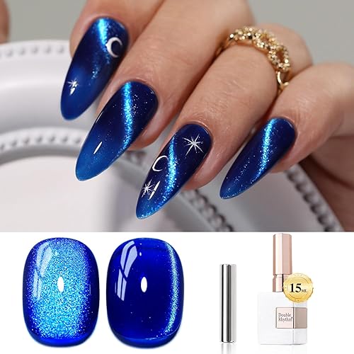 Double Rhythm - Esmalte en gel ojo de gato de 0.5 onzas con imán, color translúcido tipo gel con brillo holográfico, esmalte magnético para uñas,