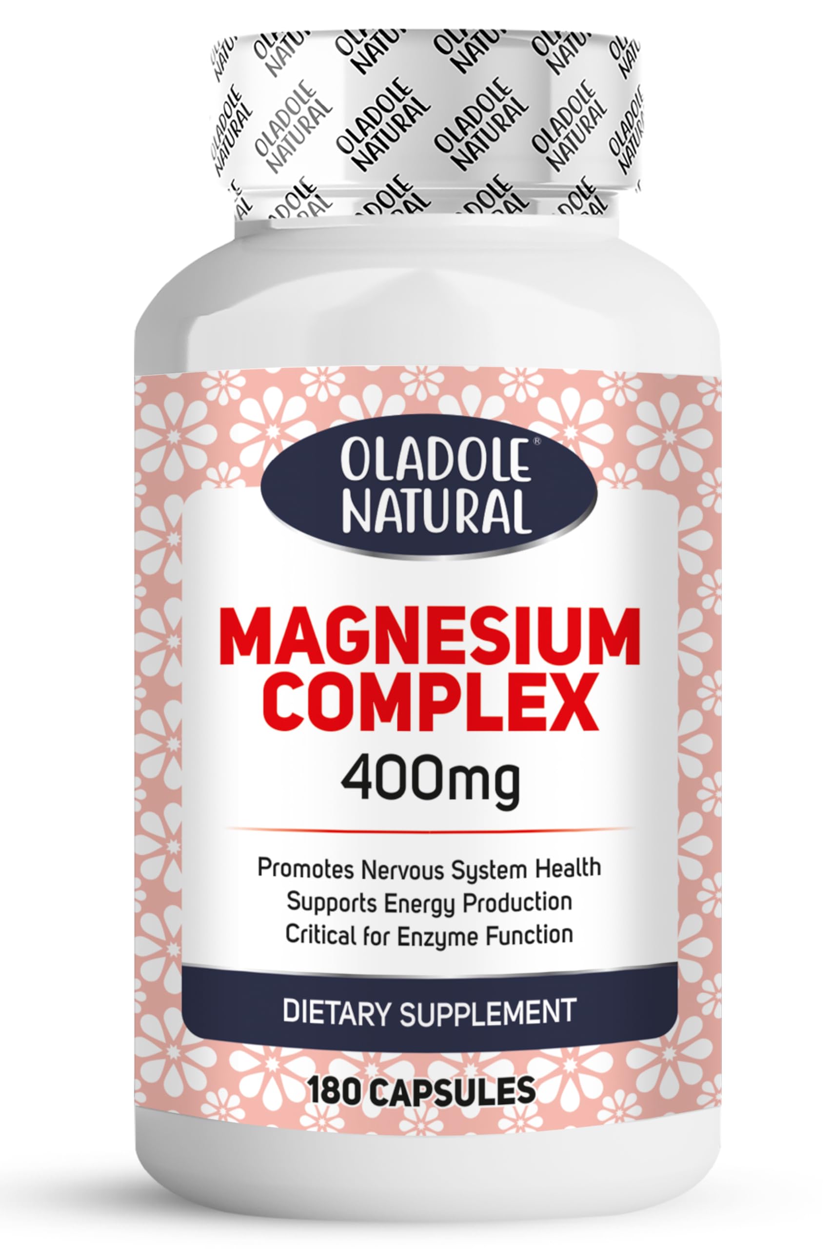 Oladole Natural Magnesium 400mg -180 veg Capsules | Formulated with Magnesium Oxide, Citrate & Aspartate for Optimal Energy Production, Enhanced Nervous System Health | Promotes better sleep