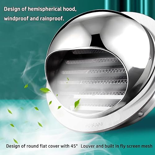 Miniatura 5 de Salida de ventilación de pared de 4, 6, 8, 10, 12 pulgadas, cubierta de ventilación de aire 304, extractor externo con nariz de acero inoxidable,