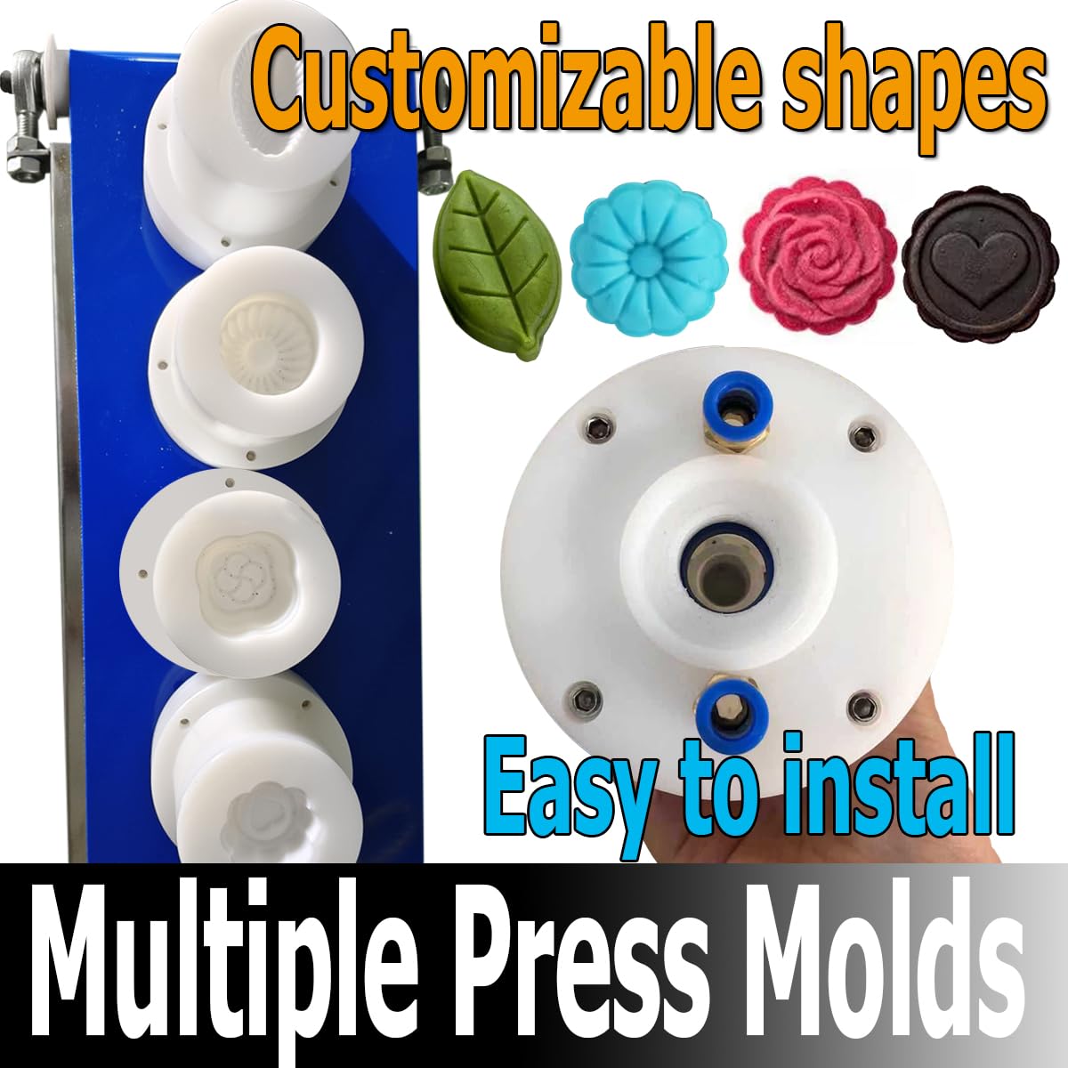 TXMACHINE Commercial Dough Presses 7inch Dough Pizza Press Machine 0.12-1.18in Thickness Pastry dough divider Presser Machine Pie Shooting Machine (110V/60HZ, with air compressor and 9 molds)