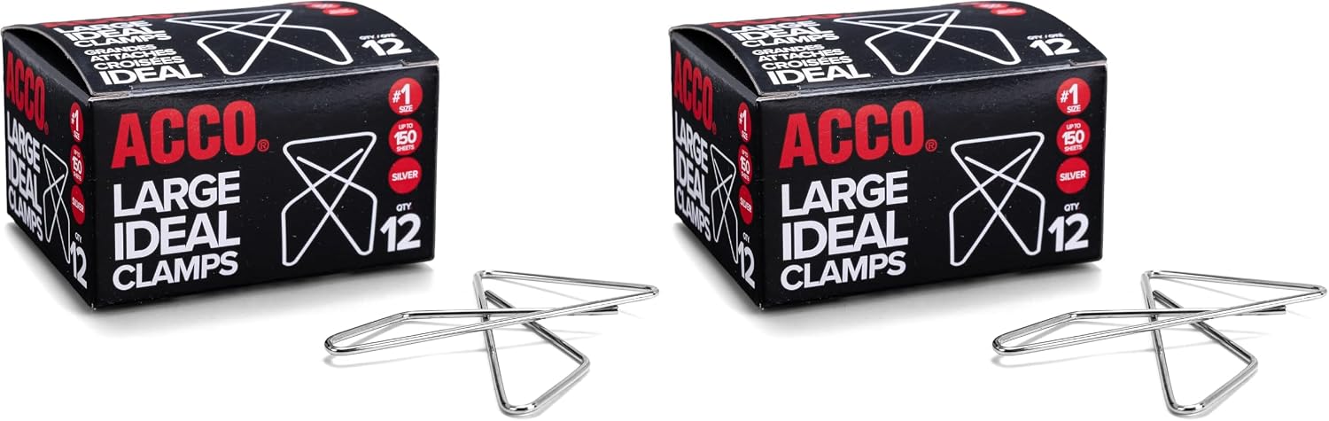ACCO Ideal Paper Clamp (Butterfly Clamp), Smooth Finish, No.1 Size (Large), 12/Box (A7072610) (Pack of 2)