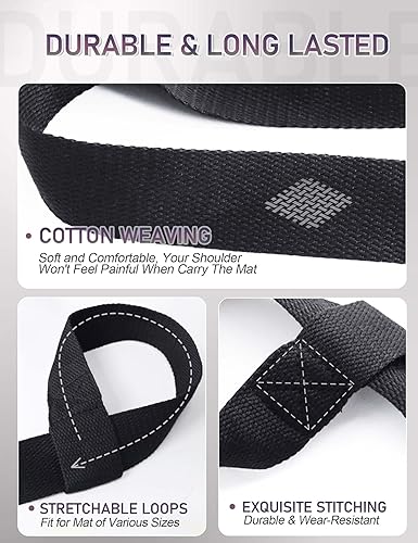 Miniatura 5 de MRZZATA Correa de transporte de esterilla de yoga larga - Correa ajustable gruesa y ancha para transportar la esterilla o para estiramiento, negra