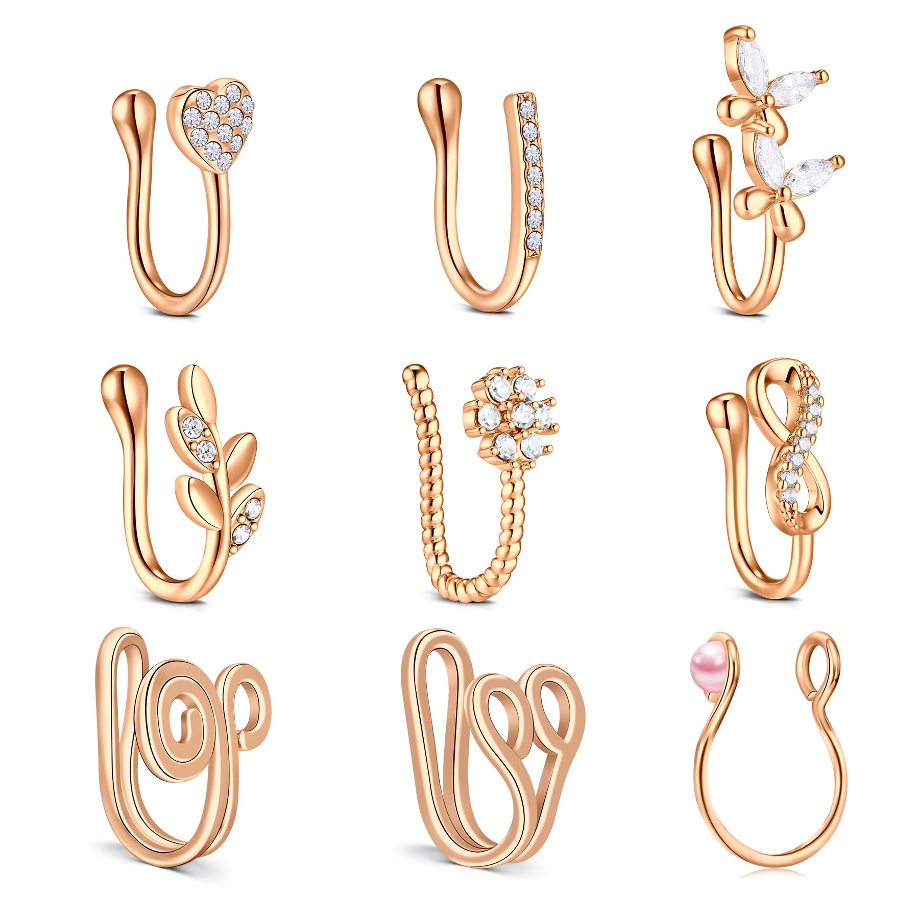 Fake Septum Nose Hoop Rings Stainless Steel Faux Lip Ear Nose Septum Ring Non Piercing Clip On Nose Hoop Rings Body Piercing Jewelry 9Pcs