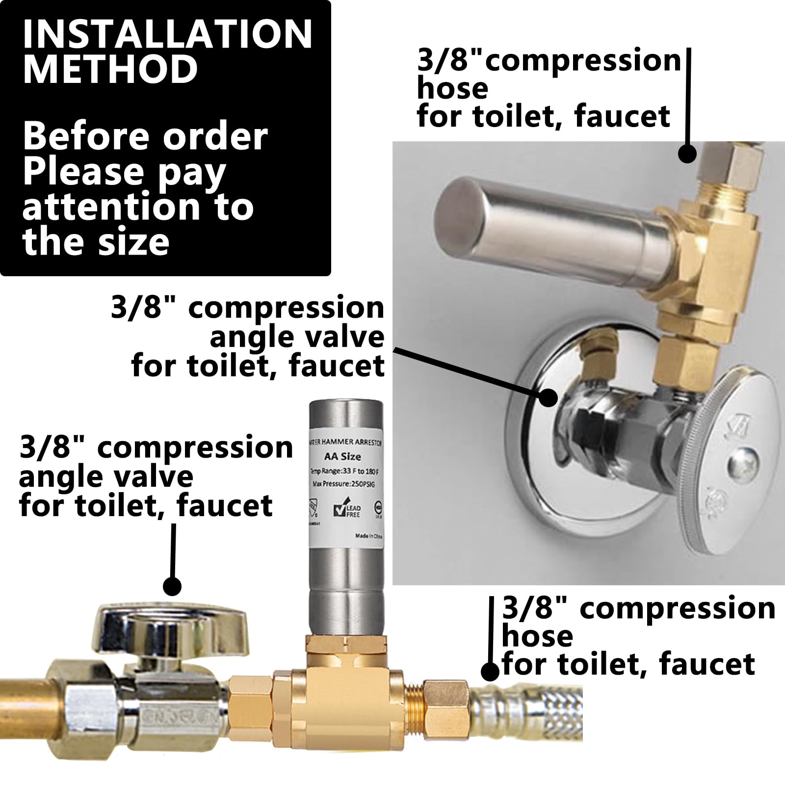 Wasserhammer-Arrestor Für Geschirrspüler - 3/8" Kompression T-Stück Zum Schutz Der Wasserrohre