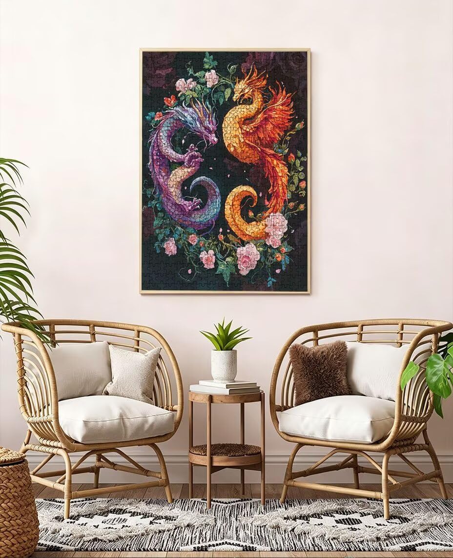 Puzzle 3000 elementów, kwiaty podwójny smok puzzle dla dorosłych 3000, niemożliwe klasyczne układanki, drewniane układanki, gra rodzinna, do gry edukacyjnej wyzwanie zabawki, dekoracja ścienna prezent