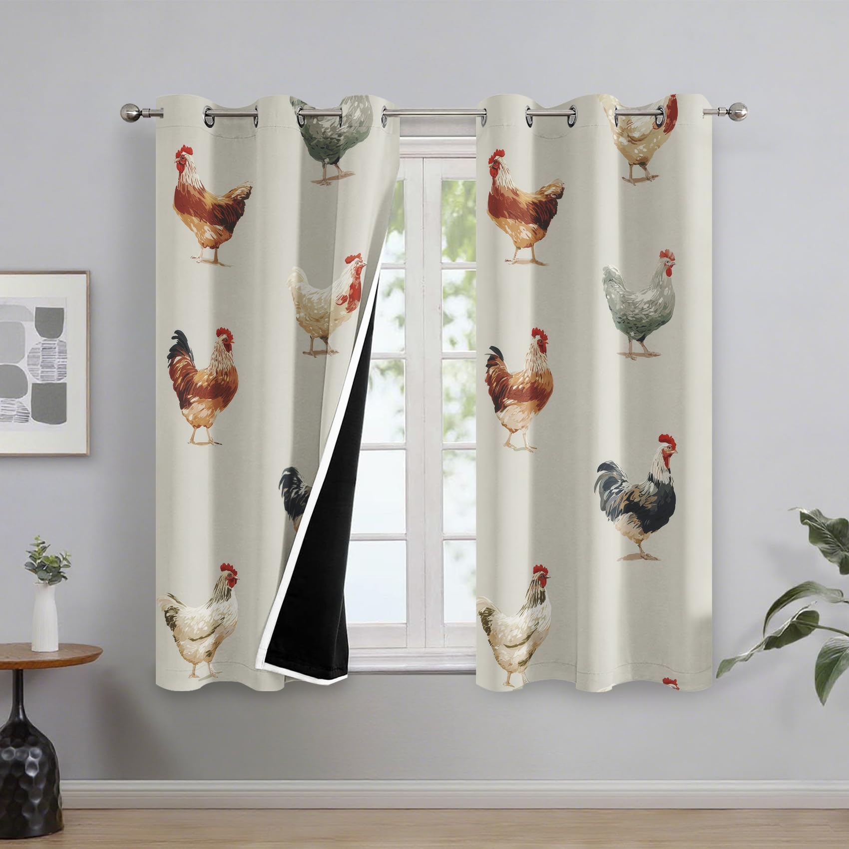 Generisch Vorhänge Hahn, Landhausstil Rustikal Bauernhaus Vorhang Blickdicht Schlafzimmer Wohnzimmer, Verdunklungsvorhänge, Gardinen mit Ösen 2er Set, H220 X B140 cm E-D32