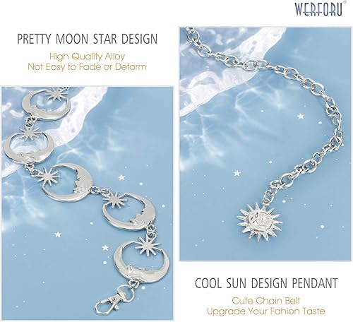 Miniatura 4 de WERFORU Cinturón de cadena de eslabones metálicos plateados para mujer, cinturón de cadena para mujer, cinturón de cintura para jeans, Plateado