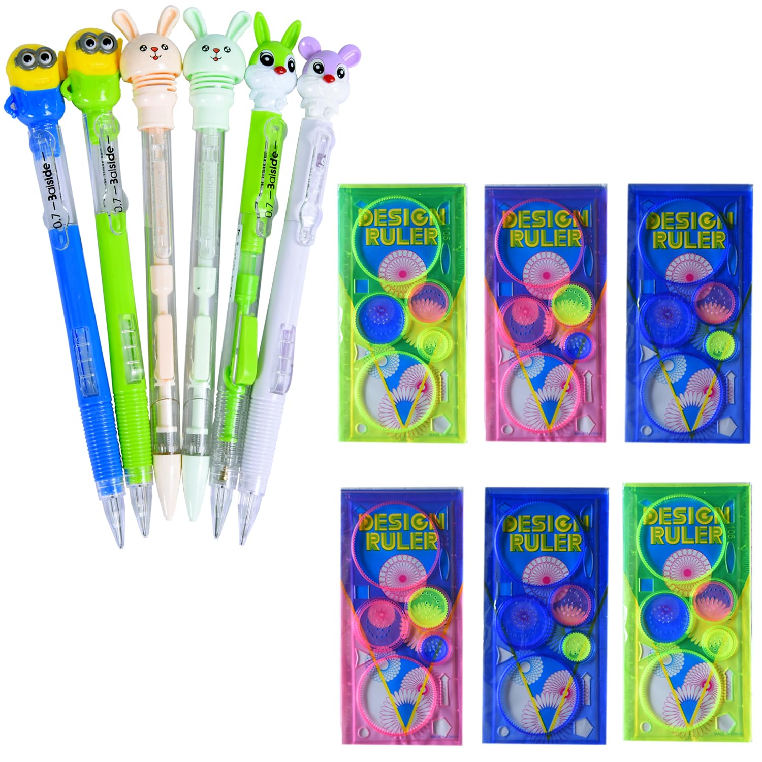 Side Click Pencil and Design Ruler | Birthday Party Return Gift | Combo Of Mechanical Pencil and Spiro Graph Geometric Ruler (pack of 10)