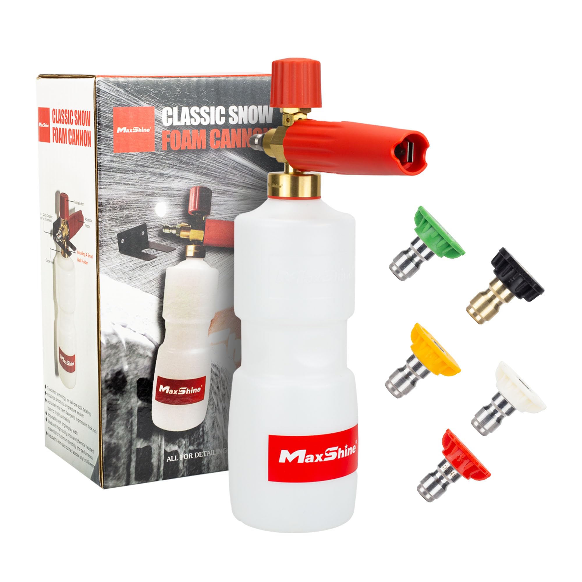 Maxshine Schneeschaumkanone mit 5 Stück Quick-Connect-Sprühdüsenspitzen – Hochleistungs-Schaumpistole für Hochdruckreiniger, perfekt für Auto-Detailing & Waschen