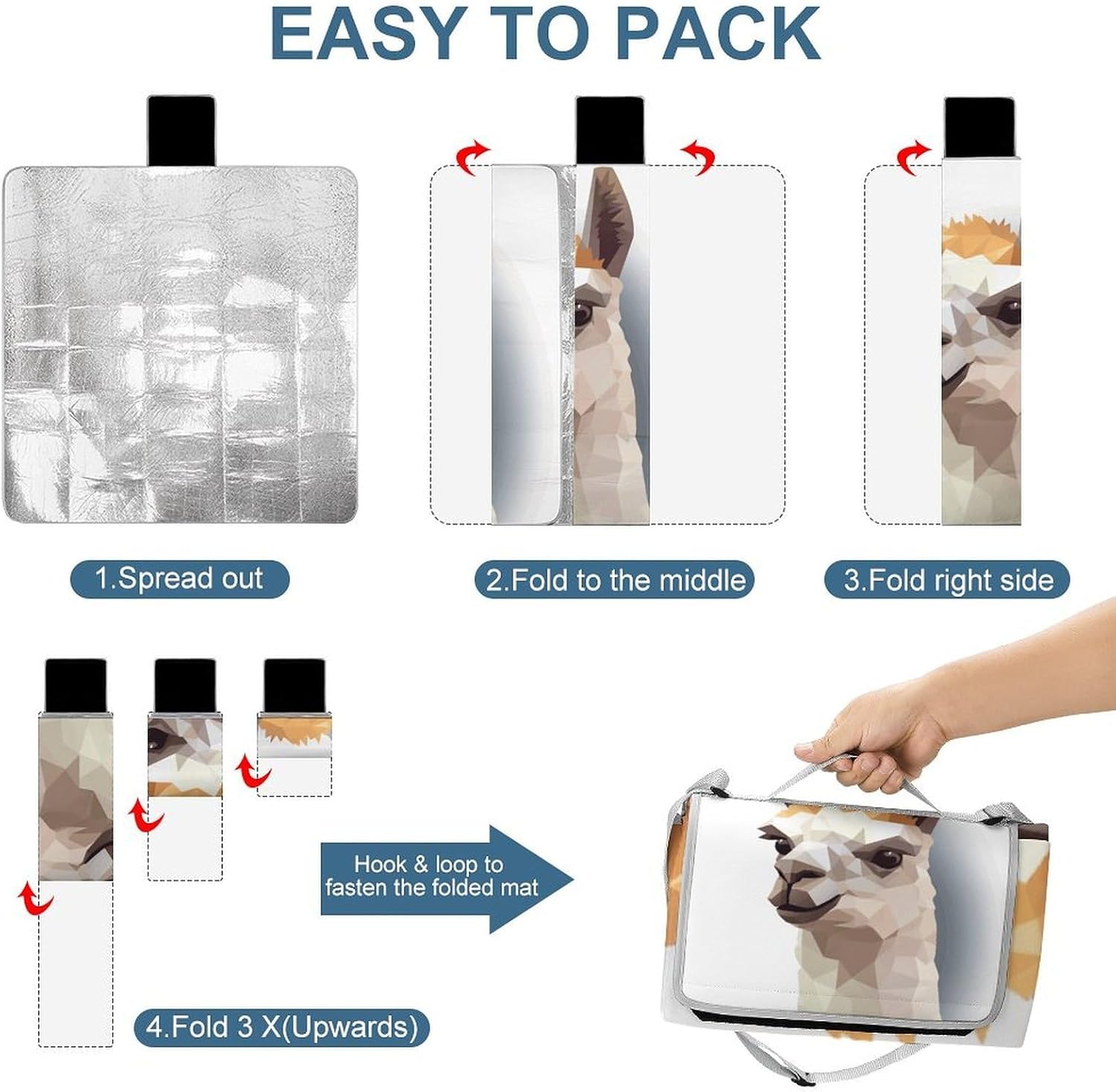 Alpaca Avatar Waterproof Picnic Blanket 58.3''x58.3'',Portable and Foldable Picnic Mat with Handle,Outdoor Blankets for Lawn Park Beach Travel