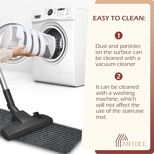 Miniatura 40 de Alfombra antideslizante para peldaños de 30 x 30 pulgadas, alfombra de aterrizaje a juego, antideslizante, resistente al deslizamiento, color negro