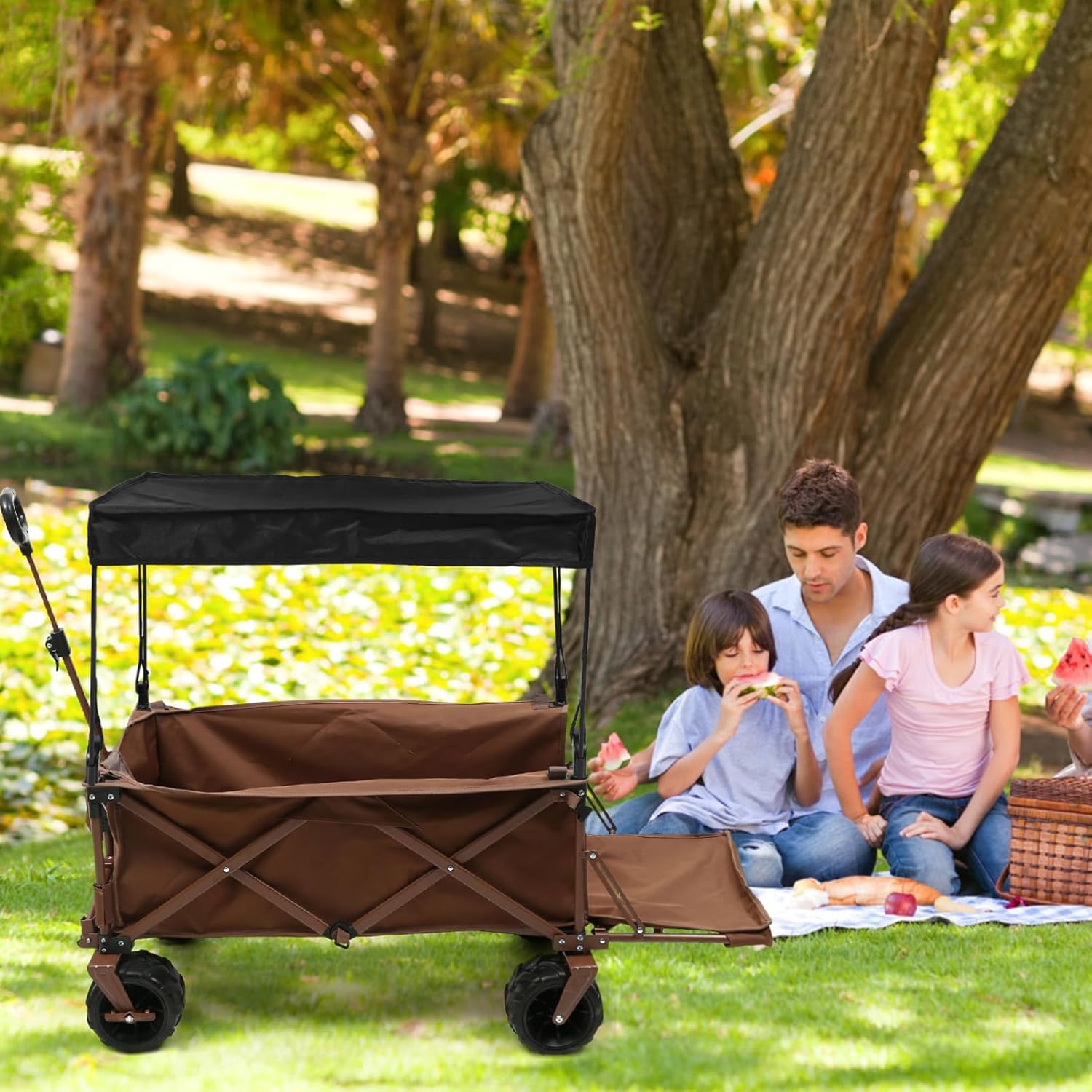 Portable Folding Wagon Canopy Sunshade for Outdoor Activities Family-Friendly Utility Cart for Picnics Camping and Markets Easy Setup and Transport Compatible Strollers