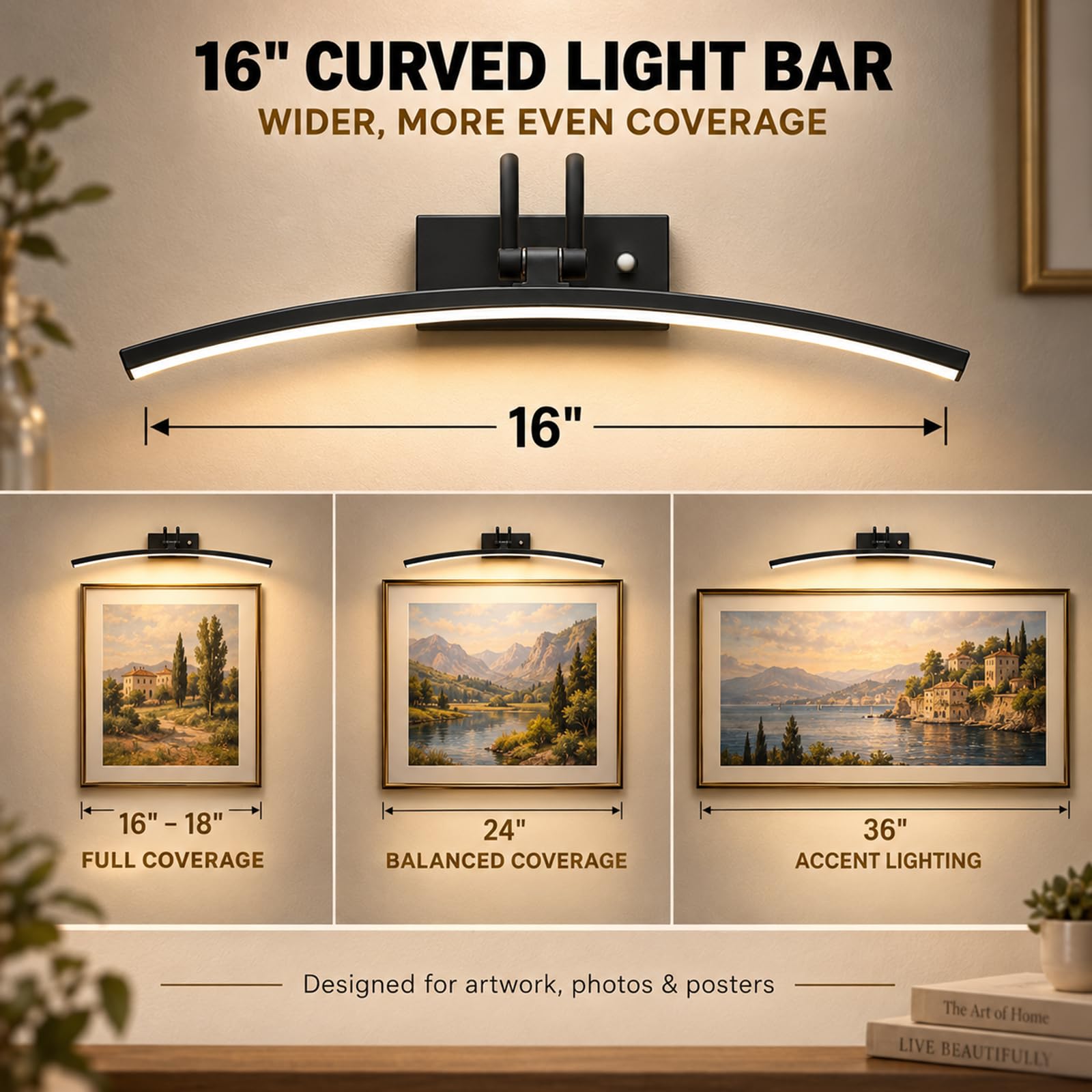 PAIHOME Luz de imagen que funciona con pilas con control remoto y función regulable, 16 pulgadas, color negro, recargable, 5000 mAh, 3 colores y brillo, luz artística para pinturas, obras de arte de