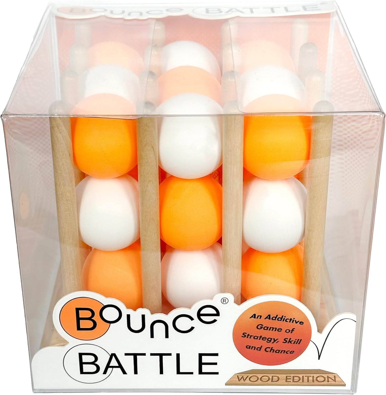 Bounce Battle Wood Edition - Fast-Paced Skill & Strategy Game, Includes 27 Balls & Wooden Cube - Kids 8+