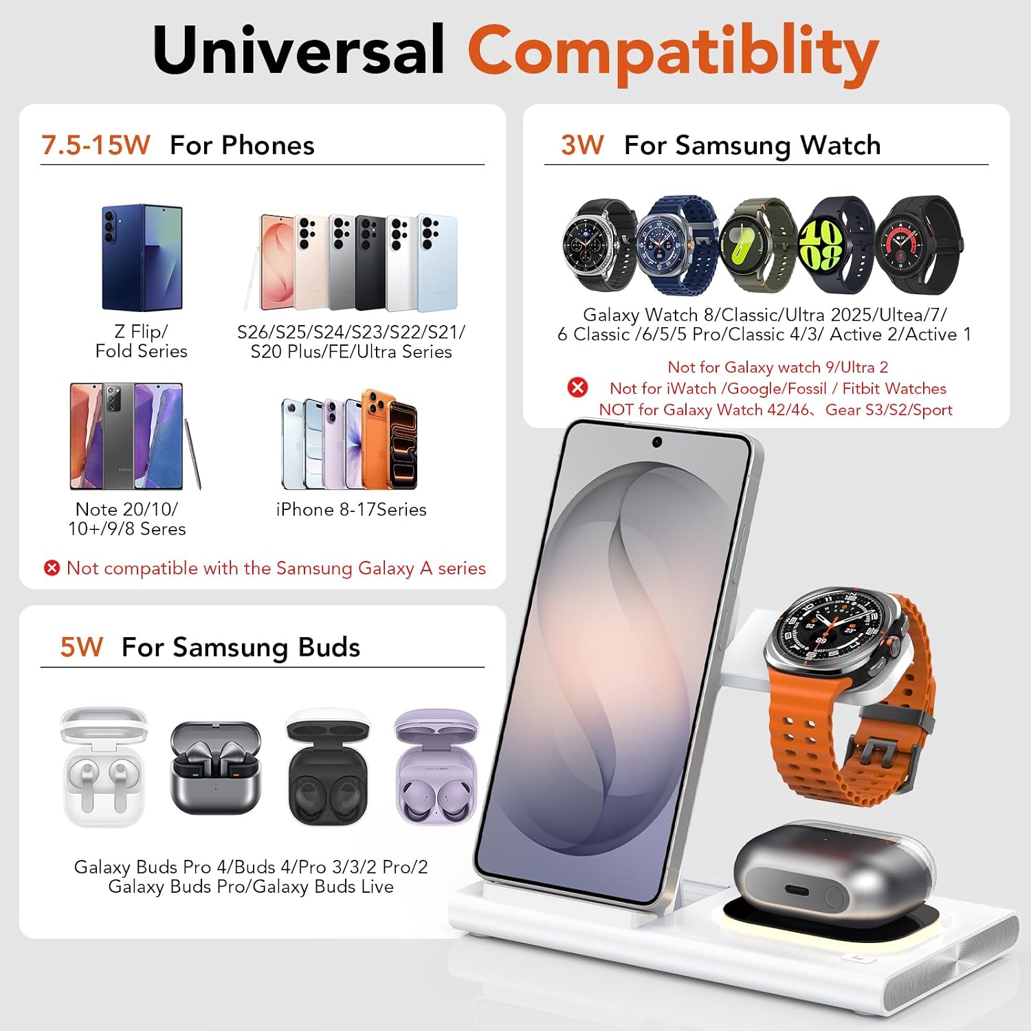 Wireless Charger for Samsung Charging Station, Foldable & Nightlight image 3