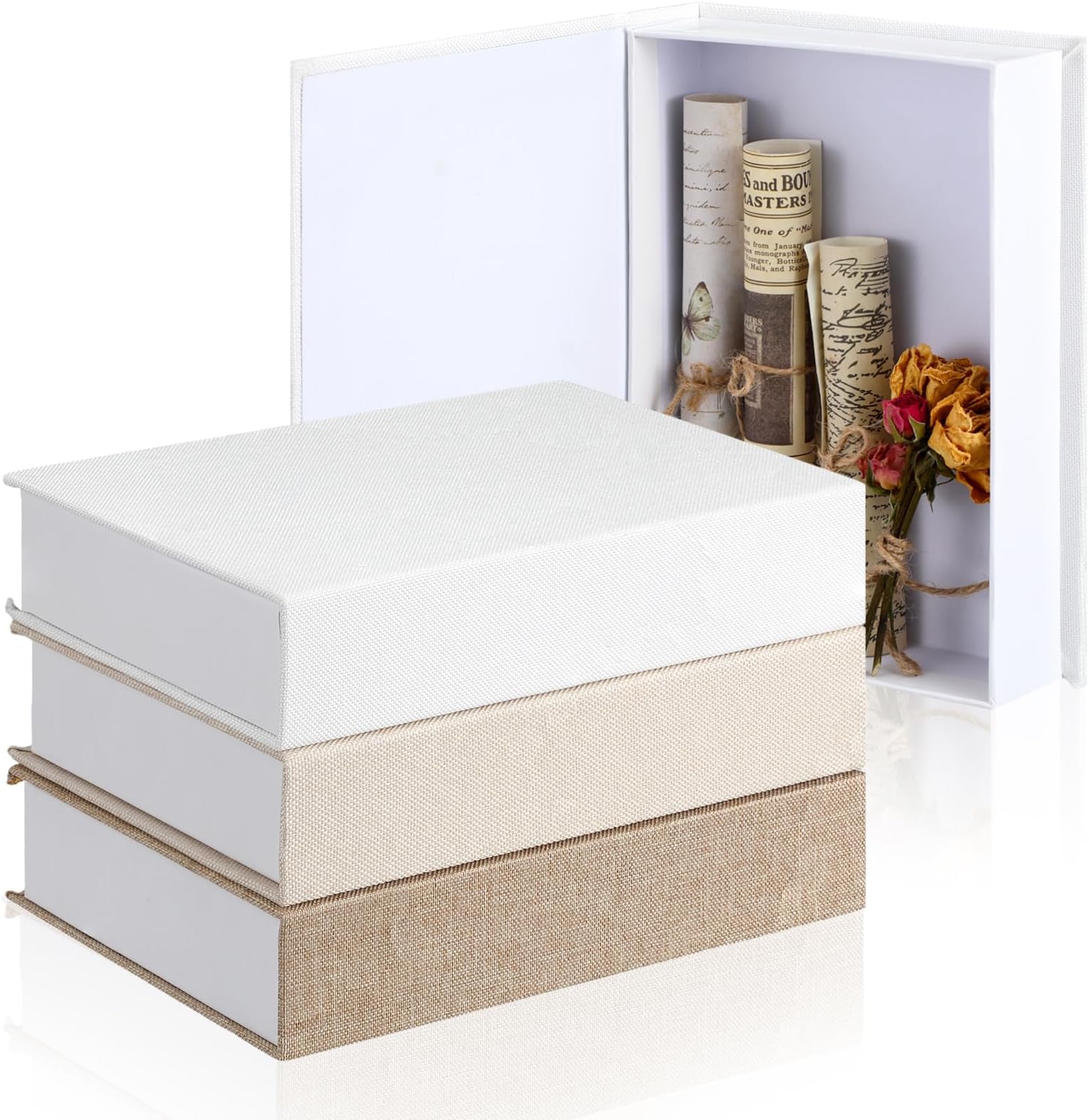 Tioncy 3 Pcs Decorative Book Box Modern Fake Book Storage Box Linen Faux Books for Bookshelf Decoration Coffee Table Book for DIY Crafts(Multicolor, 8.6 x 6.1 x 1.8 Inch)