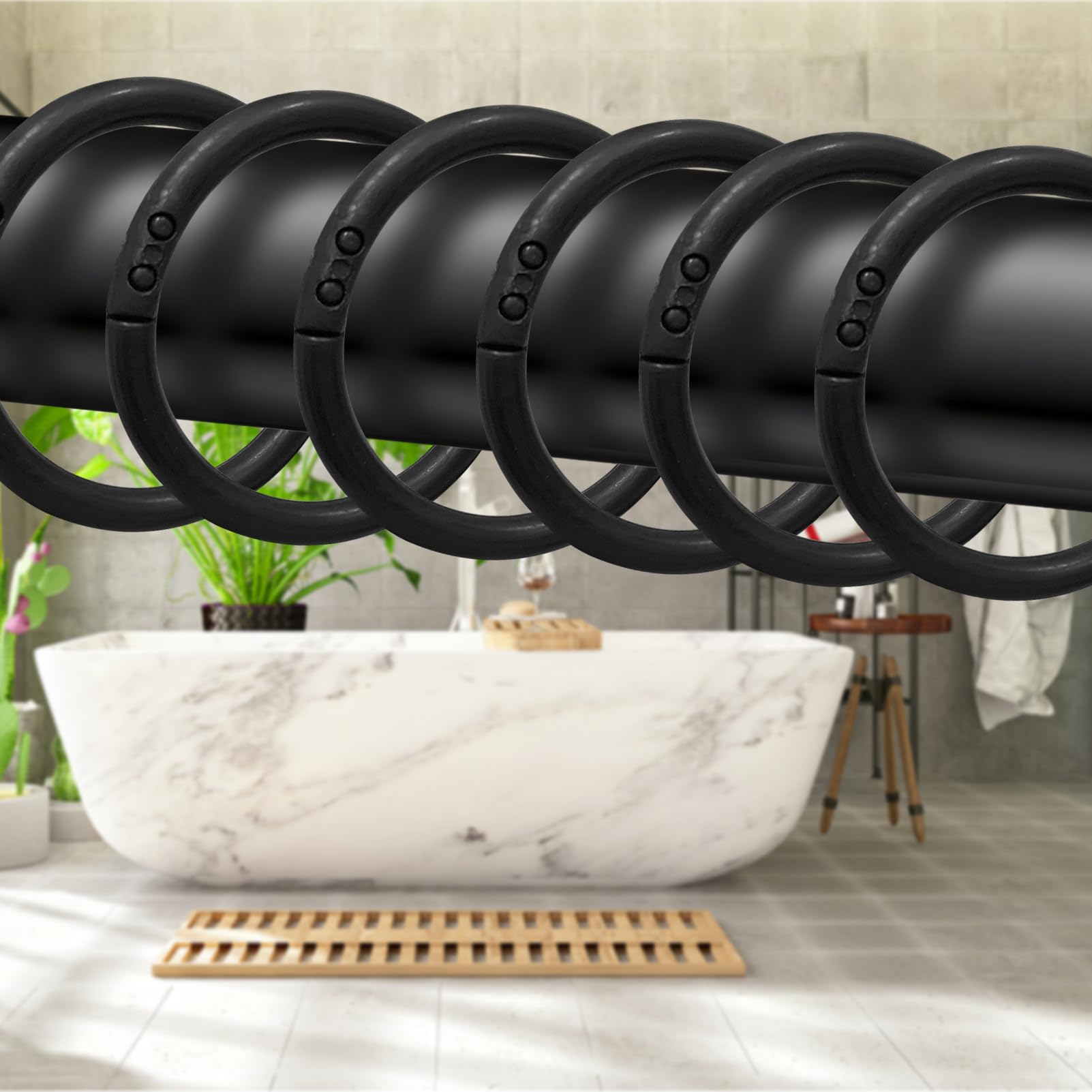 50 Duschvorhang Ringe Schwarz - Leise Gleitende Kunststoff Haken Für Alle Duschstangen