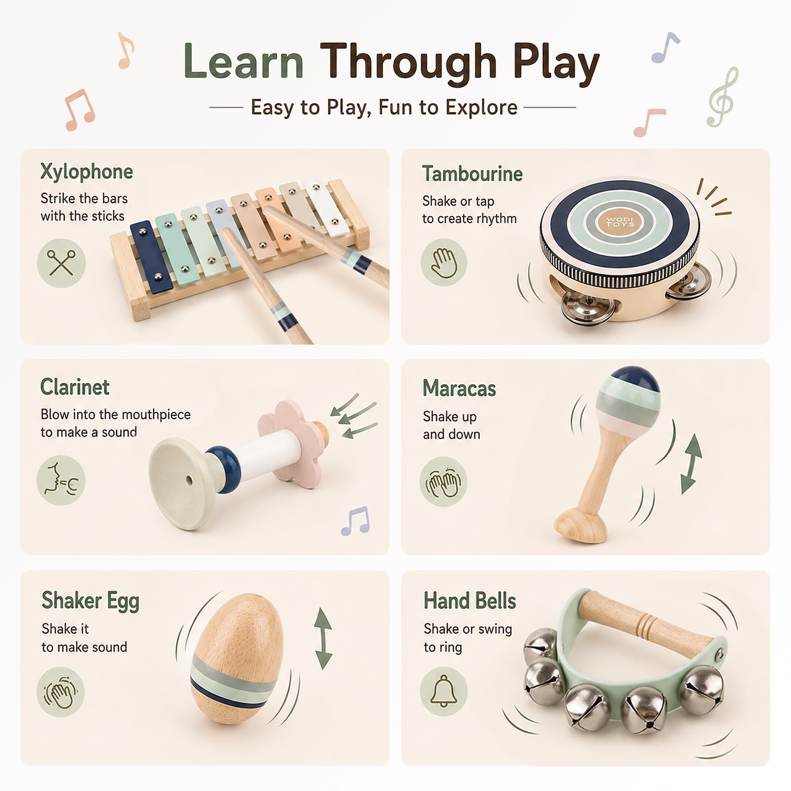 12 en 1 Instrumentos Musicales Bebe Madera Juguetes 1 Año Montessori