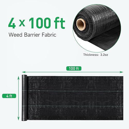Miniatura 2 de GreatBuddy Tela de barrera contra malezas de 4 pies x 100 pies, resistente, 3.2 onzas de alta densidad para invernadero, jardín, patio, camino,