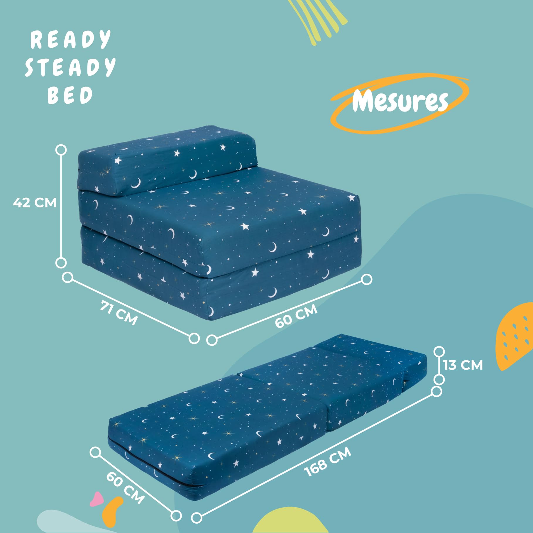 Ready Steady Bed Canapé-lit Enfant Pliable | Chaise-lit pour Enfants Imperméable pour Une Personne | Mobilier Confortable pour Tout-Petits pour Salon, Salle de Jeux, Chambre à Coucher (Clair de Lune)