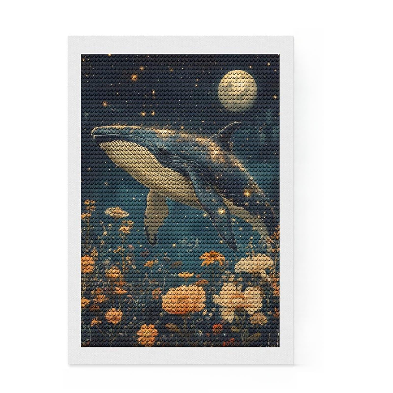 Junmoney Whale in The Night Sky Diamond Painting Set 8"x12", with Tool Kit, Office Decor, Creative Hobby, Fun Craft Activity, Winter Craft