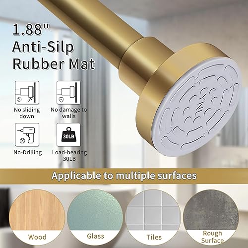 Miniatura 2 de Barras de cortina de ducha de 32 a 80 pulgadas con anillos de cortina de ducha, barras de ducha ajustables de tensión dorada, resistentes al óxido,