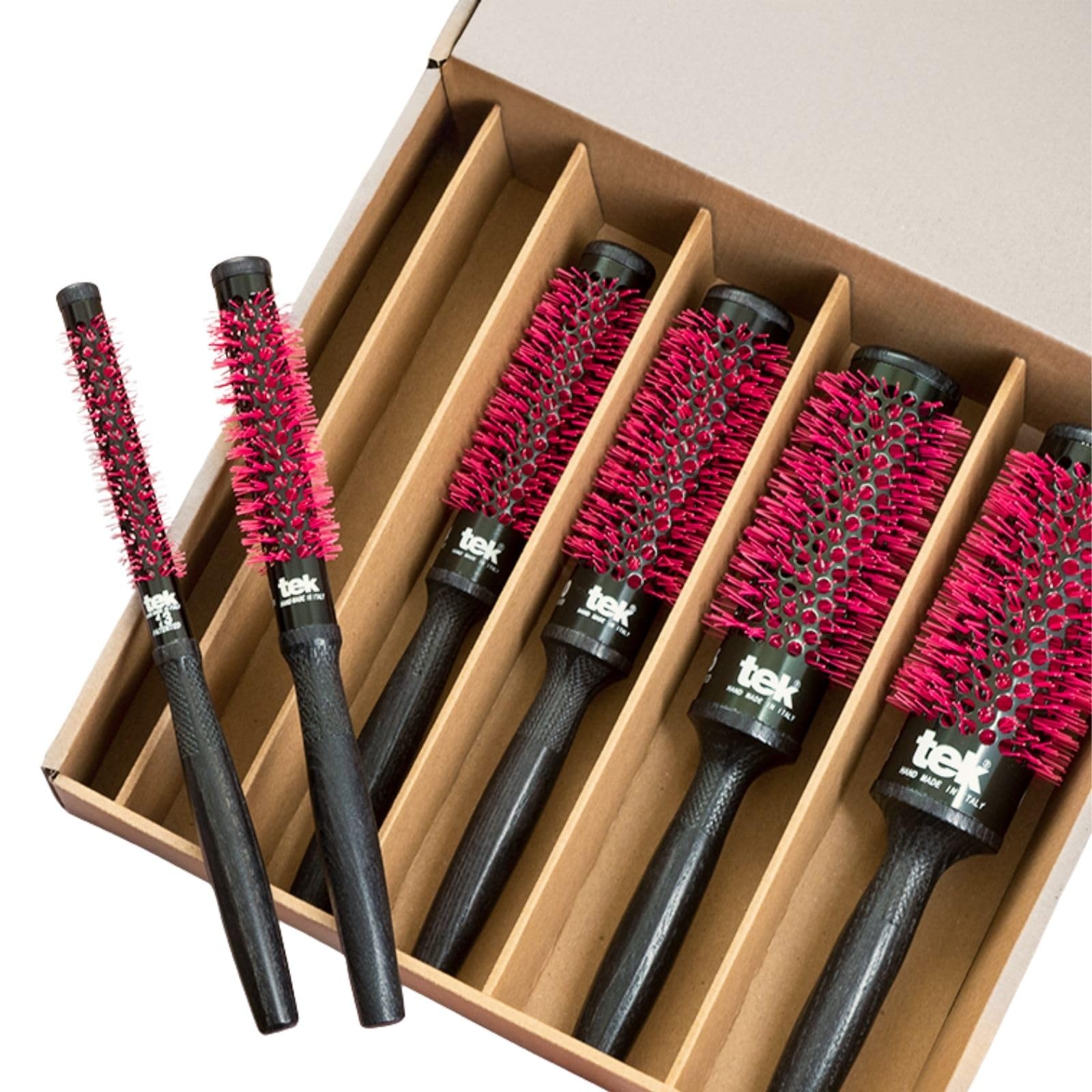 TEK Ceramik Oxy – Juego de 6 cepillos redondos (13/18/24/30/36/42 mm) – Barril de cerámica – Para todo tipo de cabello – Fabricado en Italia