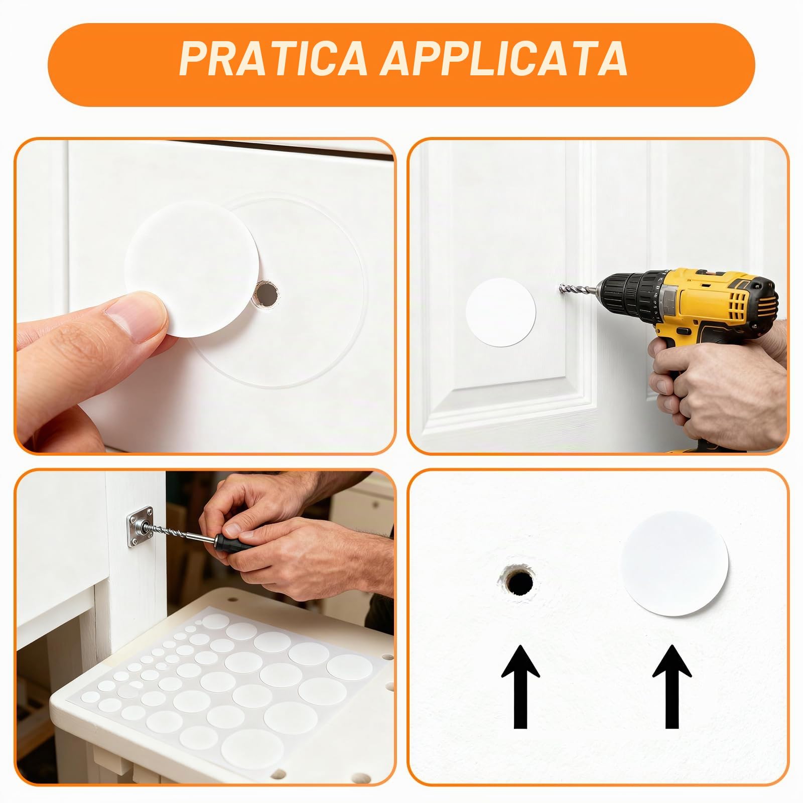354 Copriviti Autoadesive Bianche, Ø 12 mm/15 mm/21 mm/30 mm/50 mm, Tappi Impermeabili per Mobili, Armadi da Parete Scrivania Cassetto Tavolo Diametro