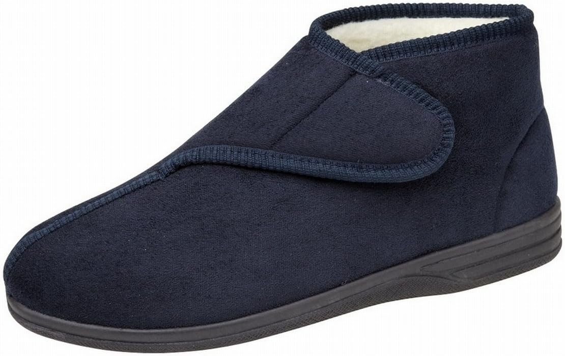 Mens Micro Suede Fur Lined Rip Tape Boots Slippers Blue Size 10